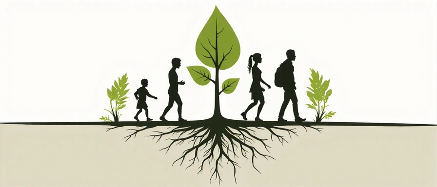Imagine abstractă de creștere reprezentând evoluția companiei GlucoNatur, cu elemente stilizate de plante și rădăcini adânci.